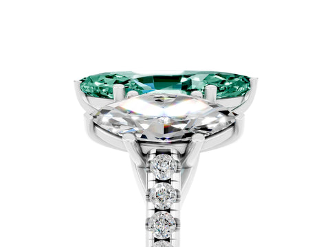 White gold Three-Stone Marquise Cut Green Sapphire Ring with Pavé Band and Prong Setting_17