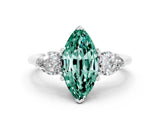 White gold Three-Stone Marquise Cut Green Sapphire Ring with Pear Side Stones and Four-Prong Setting
