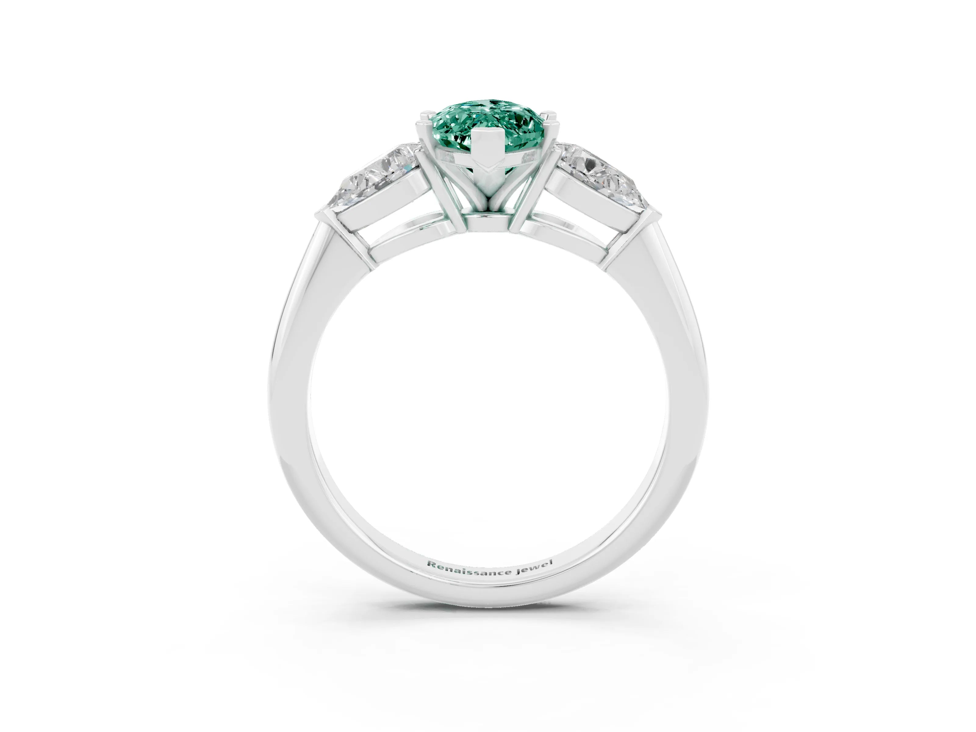 White gold Three-Stone Marquise Cut Green Sapphire Ring with Pear Side Stones and Four-Prong Setting_3