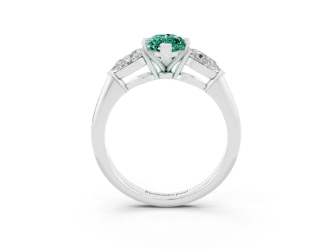 White gold Three-Stone Marquise Cut Green Sapphire Ring with Pear Side Stones and Four-Prong Setting_3