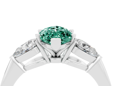 White gold Three-Stone Marquise Cut Green Sapphire Ring with Pear Side Stones and Four-Prong Setting_4