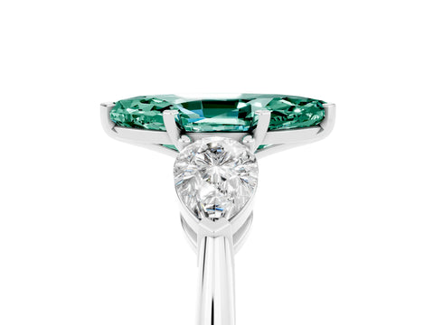 White gold Three-Stone Marquise Cut Green Sapphire Ring with Pear Side Stones and Four-Prong Setting_5