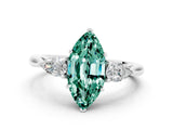 White gold Three-Stone Marquise Cut Green Sapphire Ring with Pear  Side Stones in Four-Prong Setting_12