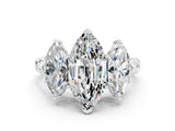 White gold Three-Stone Marquise Cut Moissanite Braided Band Ring with Four-Prong Setting_12