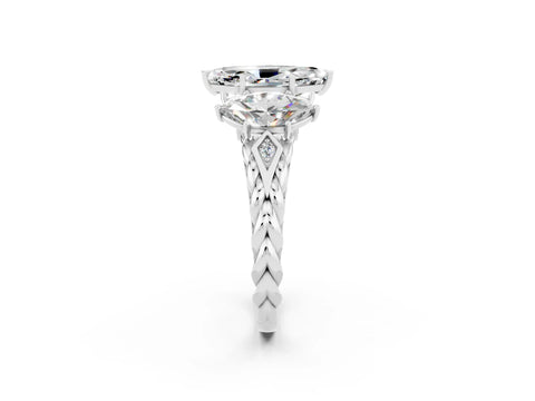 White gold Three-Stone Marquise Cut Moissanite Braided Band Ring with Four-Prong Setting_14