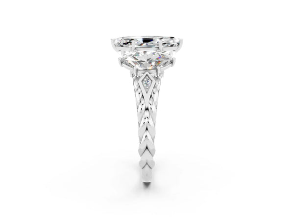 White gold Three-Stone Marquise Cut Moissanite Braided Band Ring with Four-Prong Setting