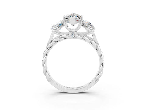 White gold Three-Stone Marquise Cut Moissanite Braided Band Ring with Four-Prong Setting_15