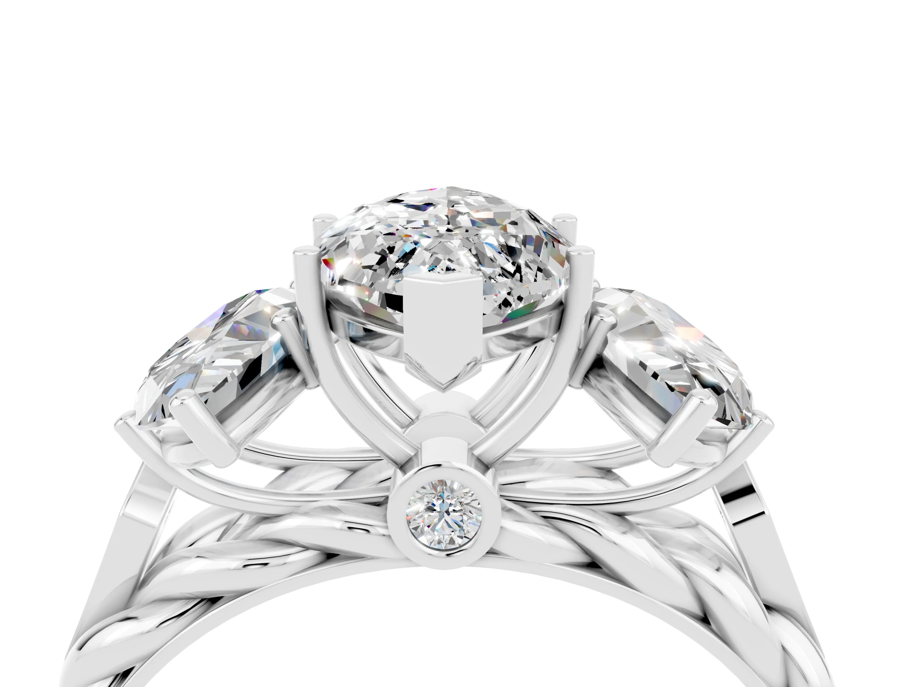 White gold Three-Stone Marquise Cut Moissanite Braided Band Ring with Four-Prong Setting_16