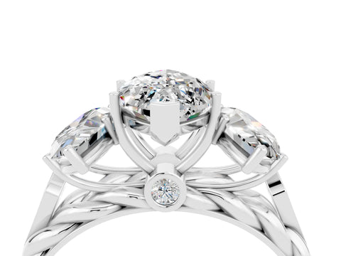 White gold Three-Stone Marquise Cut Moissanite Braided Band Ring with Four-Prong Setting_16