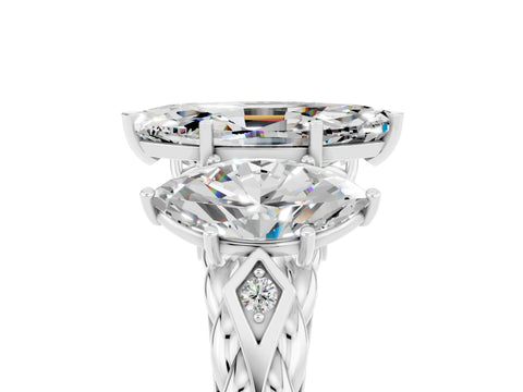 White gold Three-Stone Marquise Cut Moissanite Braided Band Ring with Four-Prong Setting_17