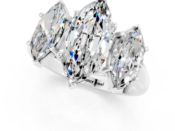 Platinum Three-Stone Marquise Cut Moissanite Engagement Ring with Prong Setting