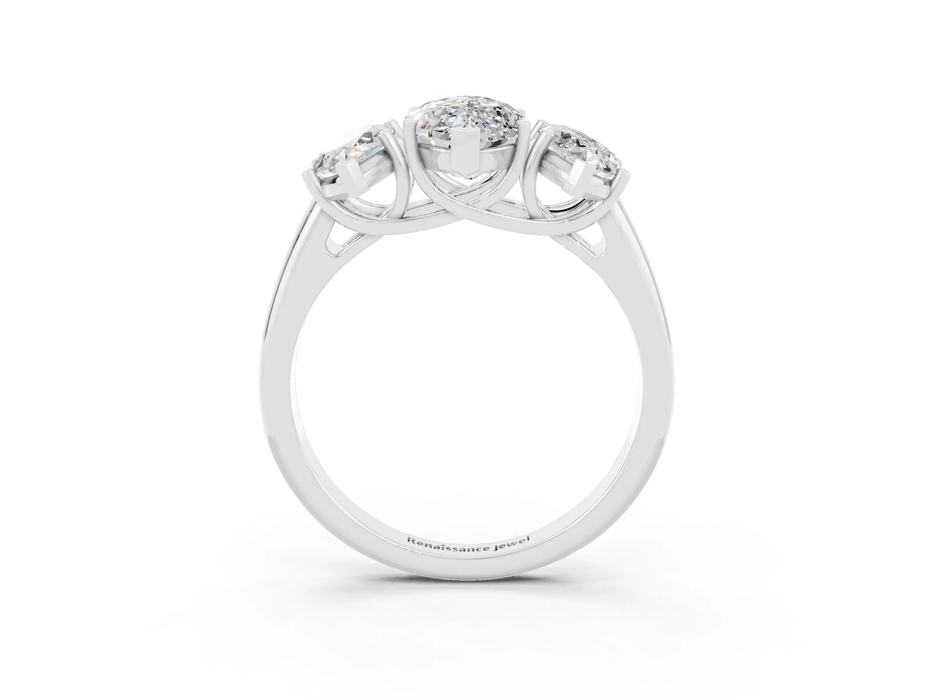 White gold Three-Stone Marquise Cut Moissanite Engagement Ring with Prong Setting_3