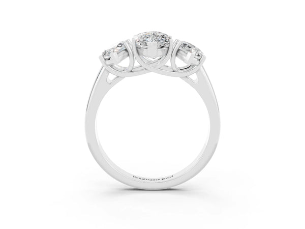 Silver Three-Stone Marquise Cut Moissanite Engagement Ring with Prong Setting