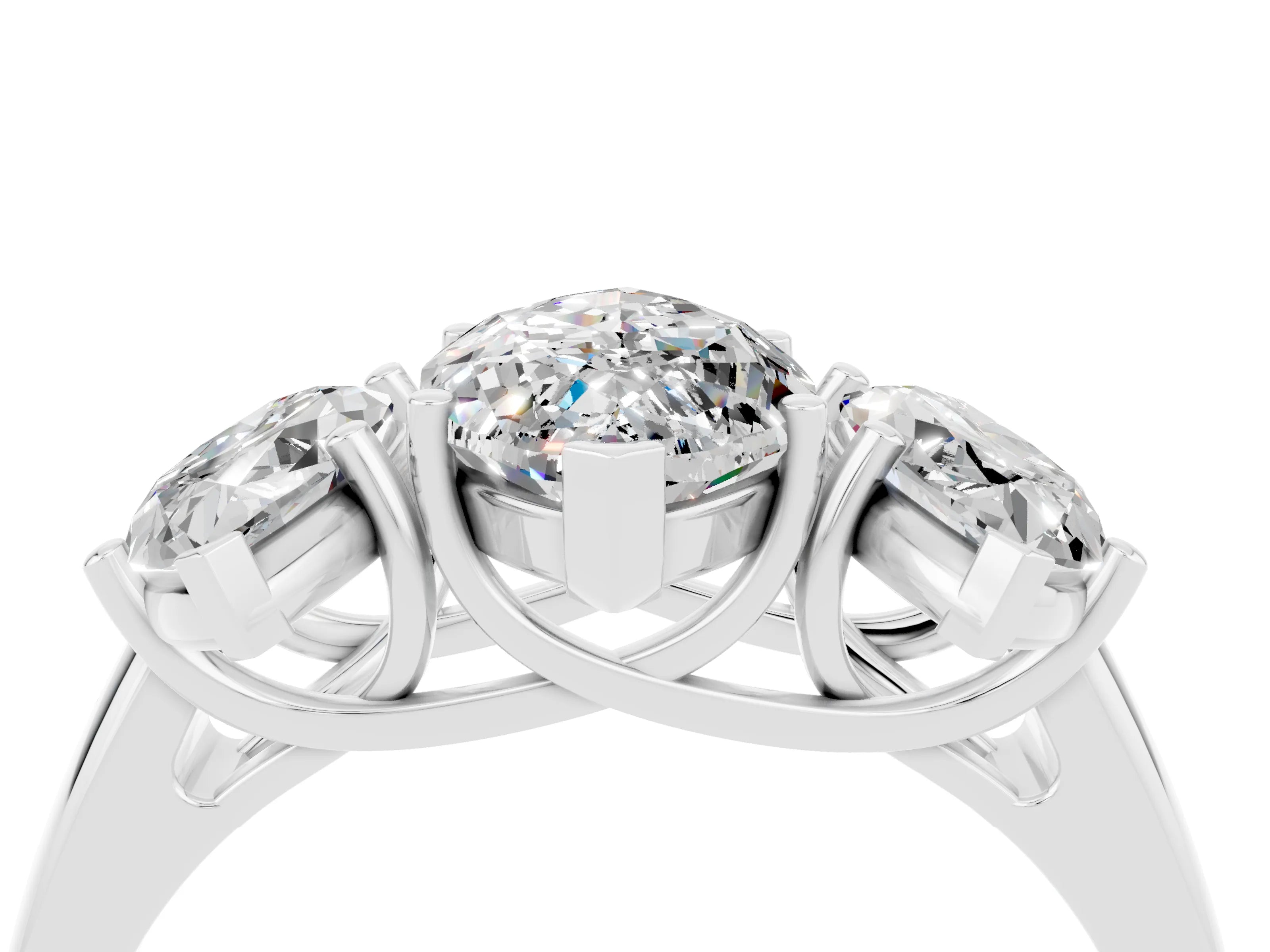 White gold Three-Stone Marquise Cut Moissanite Engagement Ring with Prong Setting_4