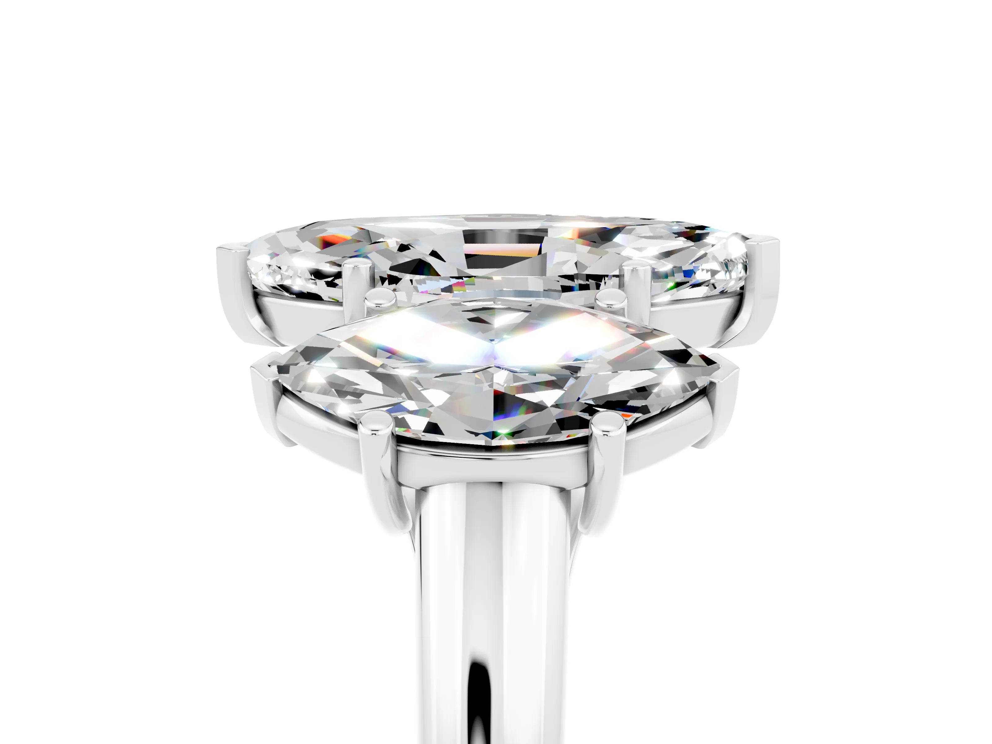 White gold Three-Stone Marquise Cut Moissanite Engagement Ring with Prong Setting_5