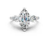White gold Three-Stone Marquise Cut Moissanite Pavé Band with Four-Prong Setting