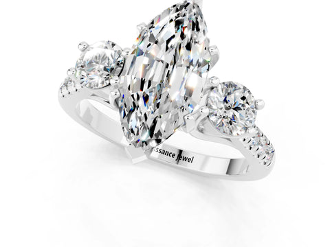 White gold Three-Stone Marquise Cut Moissanite Pavé Band with Four-Prong Setting_1