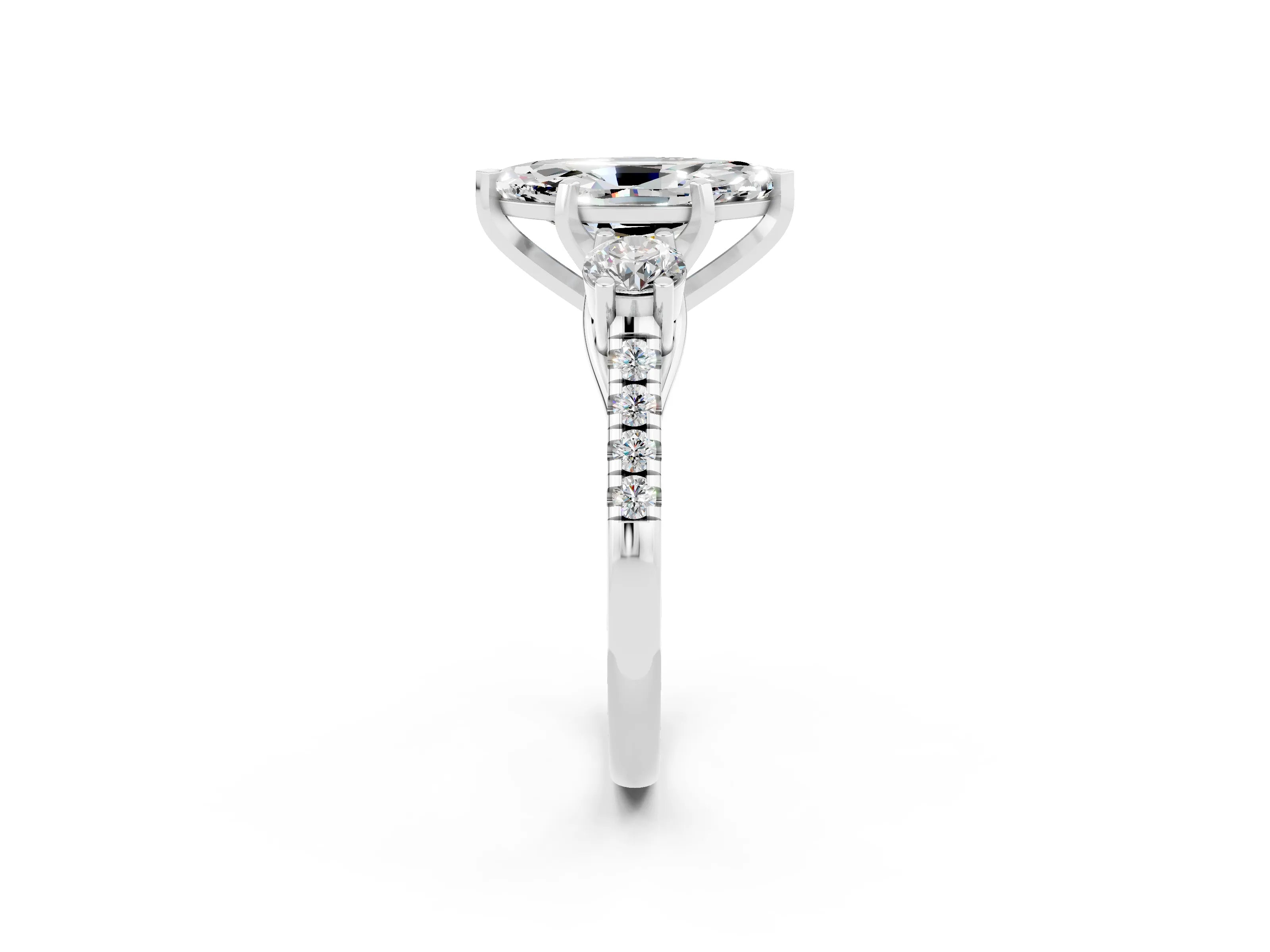 White gold Three-Stone Marquise Cut Moissanite Pavé Band with Four-Prong Setting_2