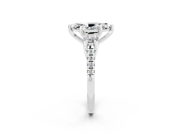 White gold Three-Stone Marquise Cut Moissanite Pavé Band with Four-Prong Setting