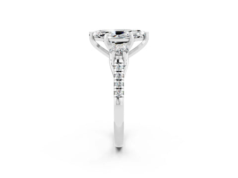 White gold Three-Stone Marquise Cut Moissanite Pavé Band with Four-Prong Setting_2