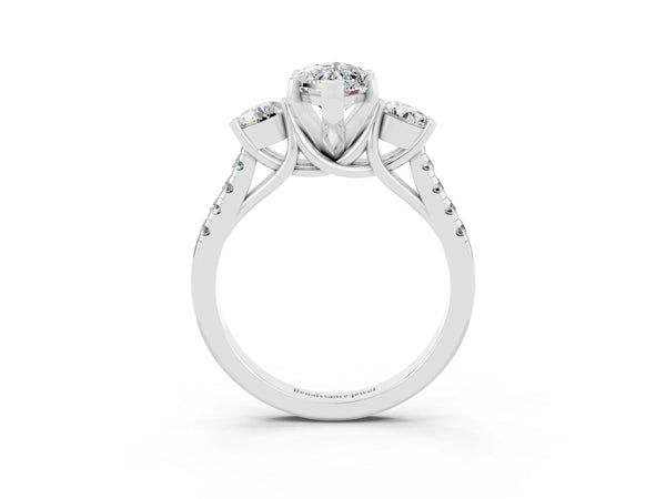 Silver Three-Stone Marquise Cut Moissanite Pavé Band with Four-Prong Setting