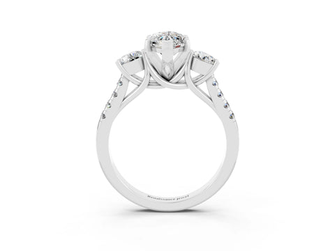 White gold Three-Stone Marquise Cut Moissanite Pavé Band with Four-Prong Setting_3