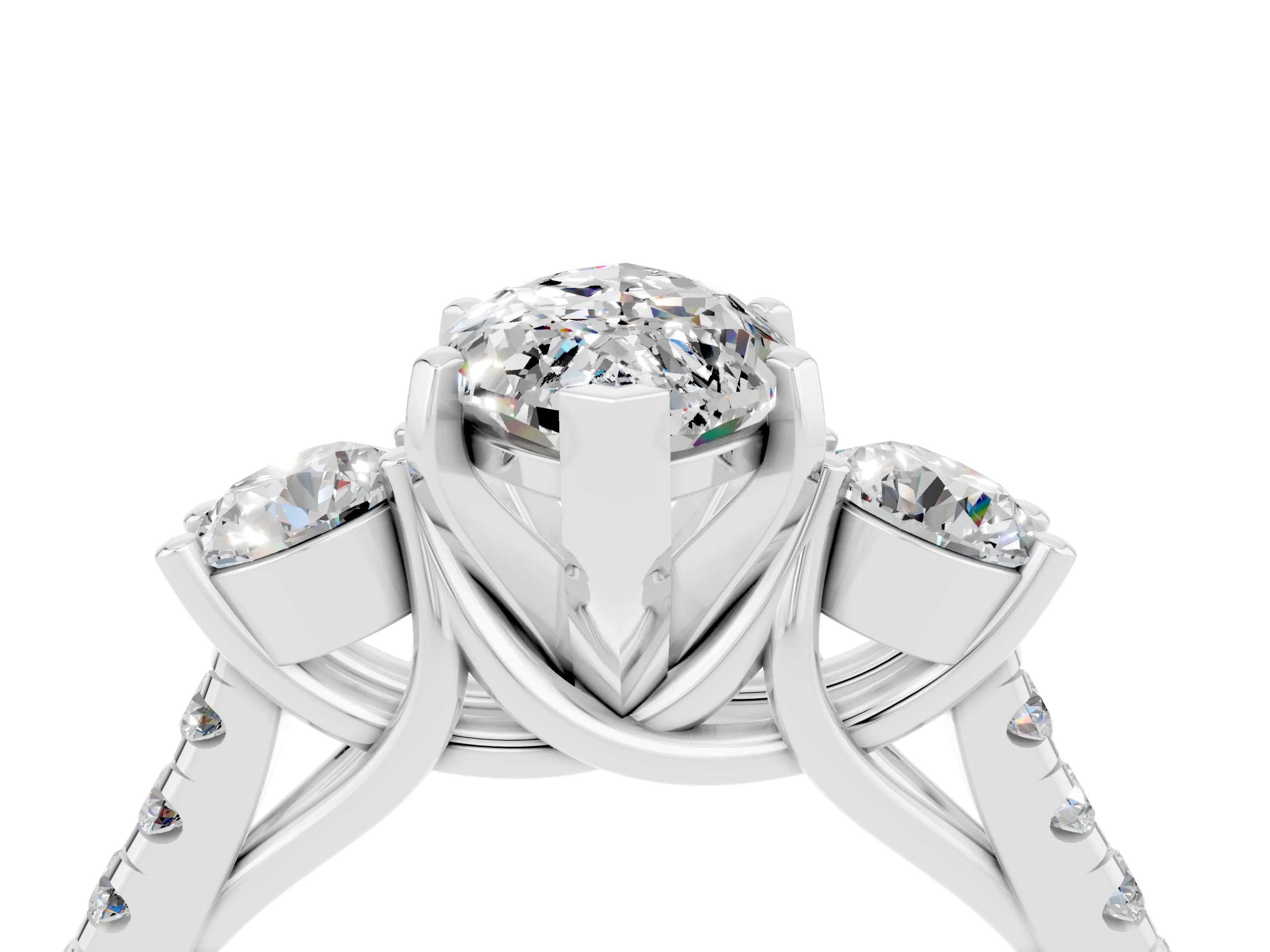White gold Three-Stone Marquise Cut Moissanite Pavé Band with Four-Prong Setting_4