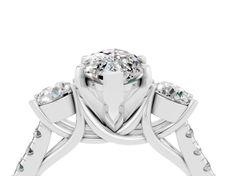 White gold Three-Stone Marquise Cut Moissanite Pavé Band with Four-Prong Setting_4