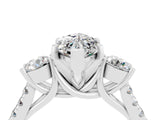 White gold Three-Stone Marquise Cut Moissanite Pavé Band with Four-Prong Setting_4