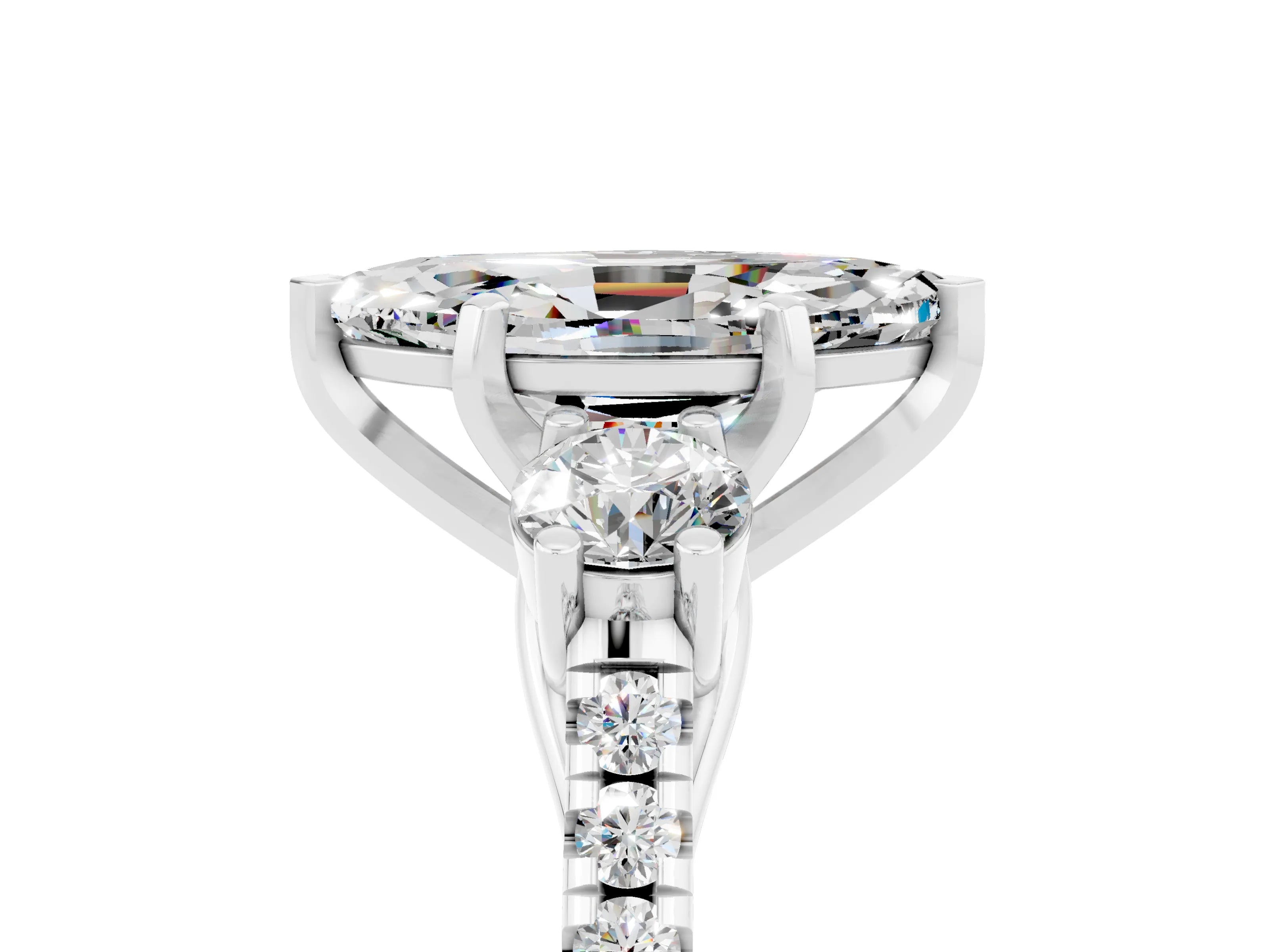 White gold Three-Stone Marquise Cut Moissanite Pavé Band with Four-Prong Setting_5