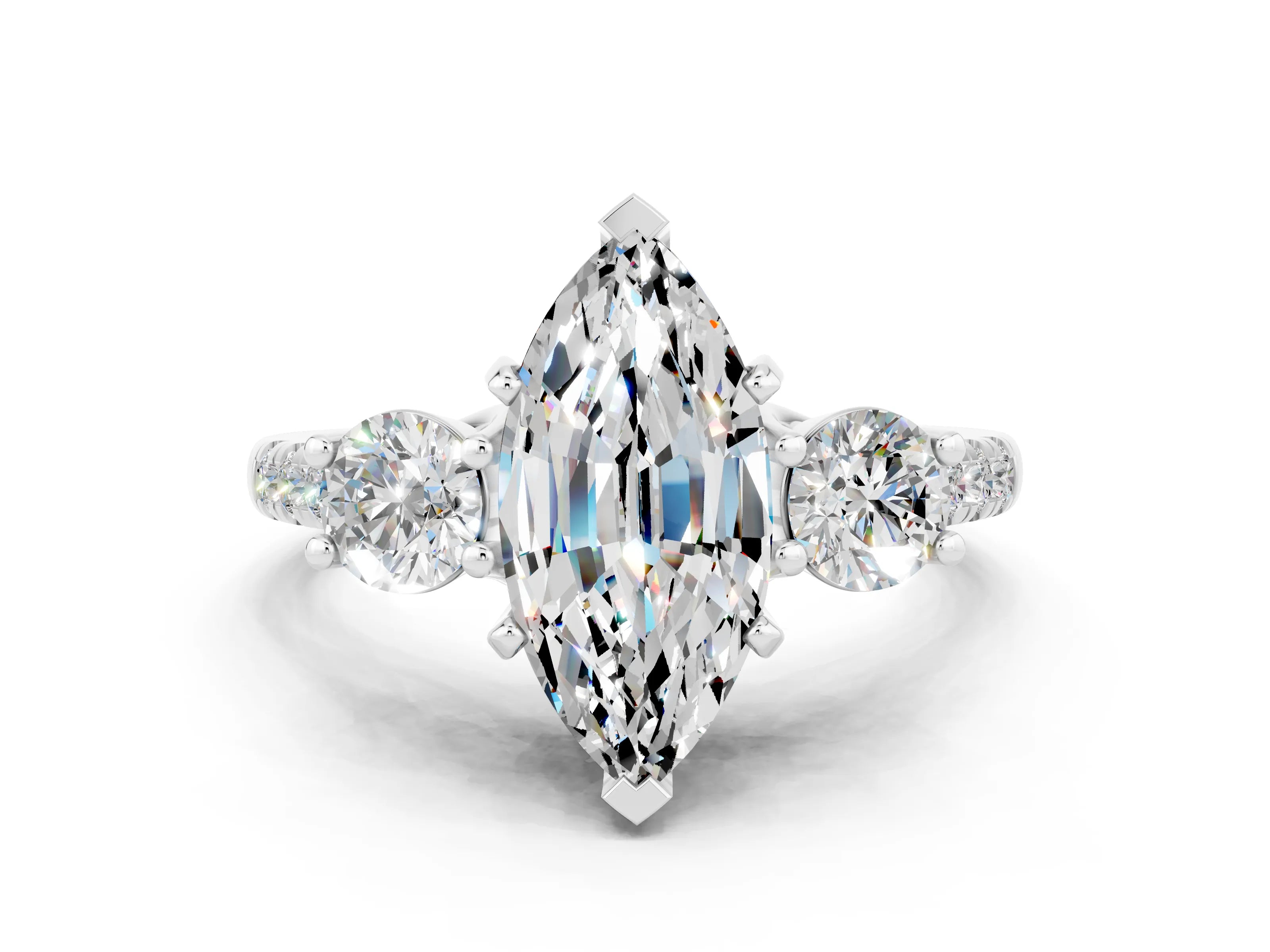 White gold Three-Stone Marquise Cut Moissanite Pavé Band with Four-Prong Setting