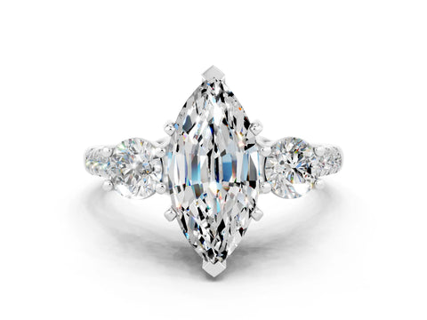 White gold Three-Stone Marquise Cut Moissanite Pavé Band with Four-Prong Setting
