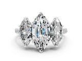White gold Three-Stone Marquise Cut Moissanite Ring with Pavé Band and Prong Setting_12