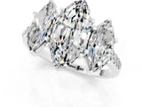 White gold Three-Stone Marquise Cut Moissanite Ring with Pavé Band and Prong Setting_13