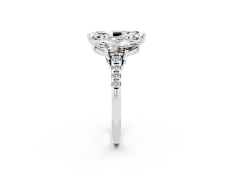 White gold Three-Stone Marquise Cut Moissanite Ring with Pavé Band and Prong Setting_14