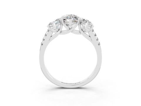 White gold Three-Stone Marquise Cut Moissanite Ring with Pavé Band and Prong Setting_15