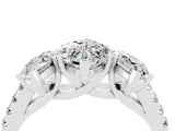 White gold Three-Stone Marquise Cut Moissanite Ring with Pavé Band and Prong Setting_16
