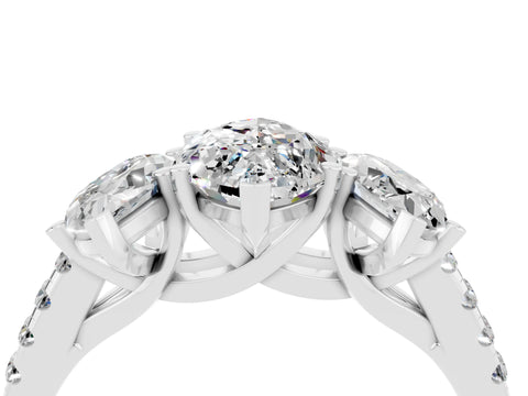 White gold Three-Stone Marquise Cut Moissanite Ring with Pavé Band and Prong Setting_16
