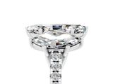 White gold Three-Stone Marquise Cut Moissanite Ring with Pavé Band and Prong Setting_17