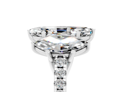 White gold Three-Stone Marquise Cut Moissanite Ring with Pavé Band and Prong Setting_17