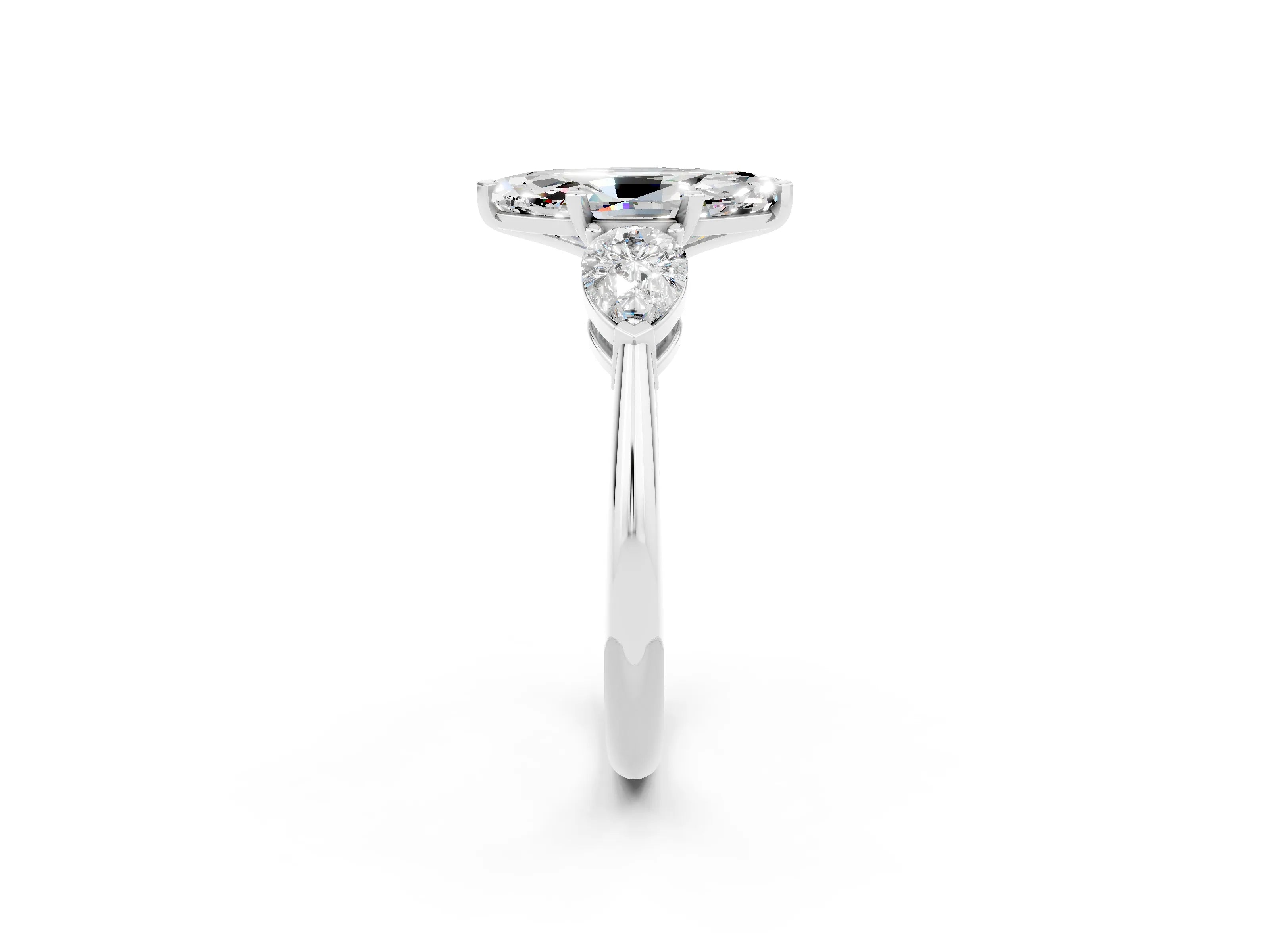White gold Three-Stone Marquise Cut Moissanite Ring with Pear Side Stones and Four-Prong Setting_2