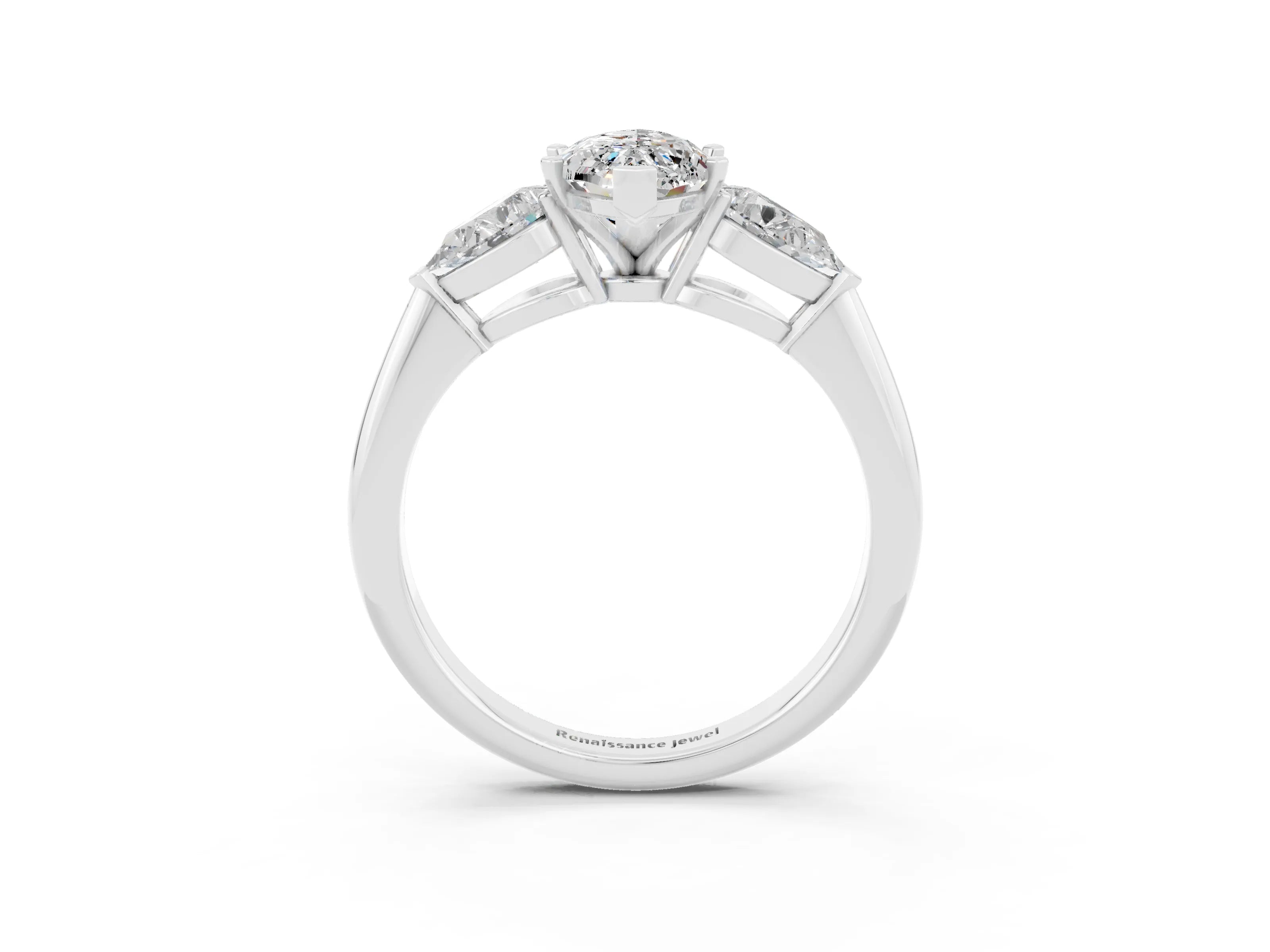 White gold Three-Stone Marquise Cut Moissanite Ring with Pear Side Stones and Four-Prong Setting_3