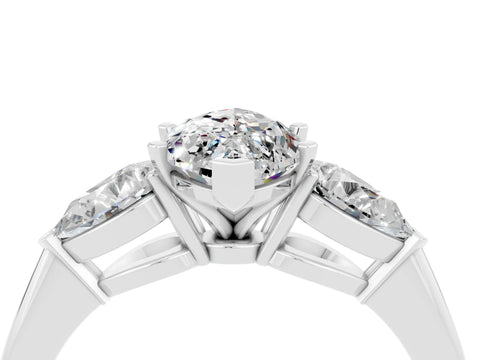 White gold Three-Stone Marquise Cut Moissanite Ring with Pear Side Stones and Four-Prong Setting_4