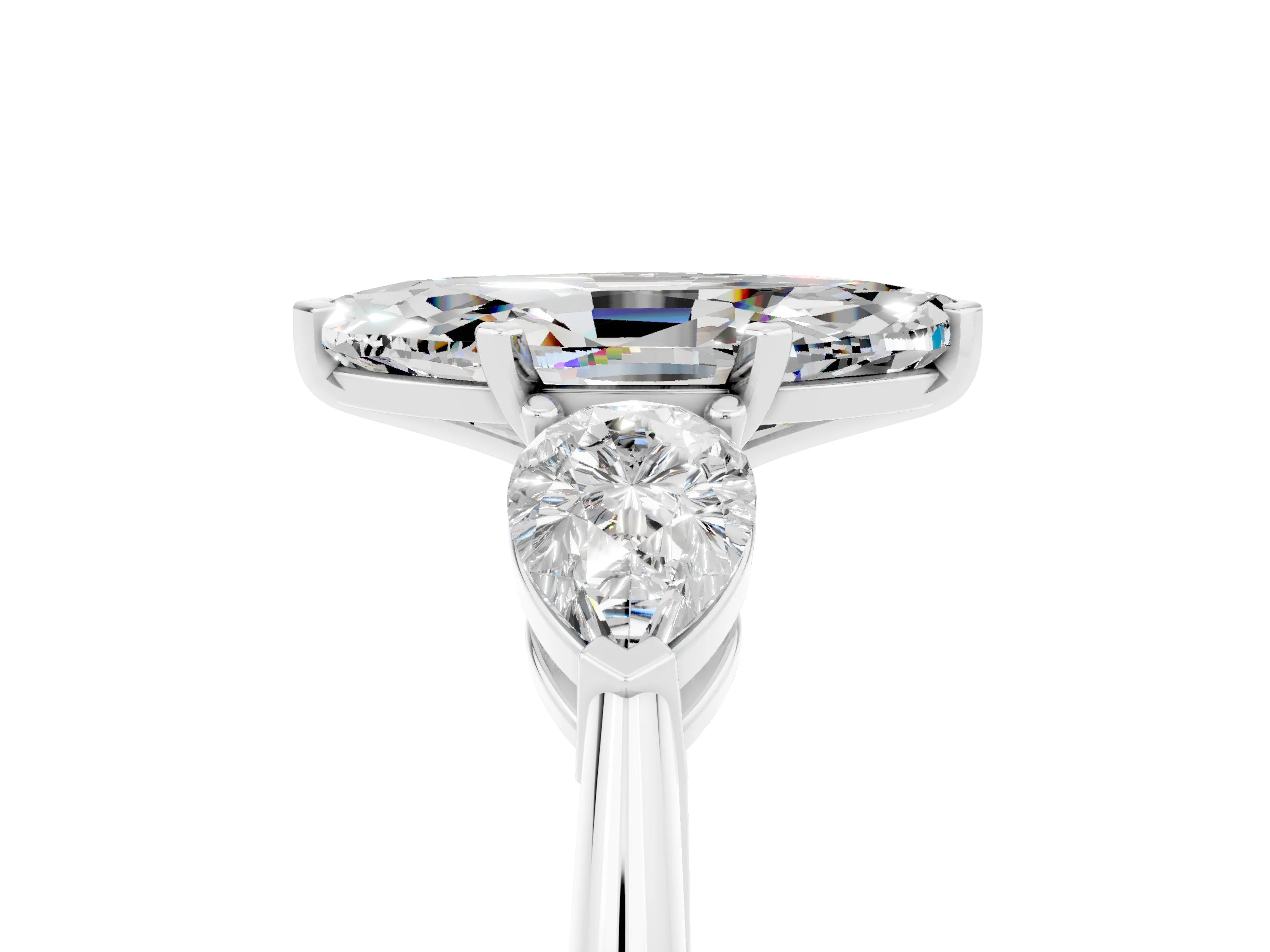 White gold Three-Stone Marquise Cut Moissanite Ring with Pear Side Stones and Four-Prong Setting_5