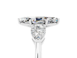 White gold Three-Stone Marquise Cut Moissanite Ring with Pear Side Stones and Four-Prong Setting_5