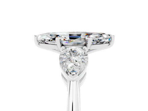 White gold Three-Stone Marquise Cut Moissanite Ring with Pear Side Stones and Four-Prong Setting_5