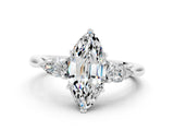 White gold Three-Stone Marquise Cut Moissanite Ring with Pear  Side Stones in Four-Prong Setting_12