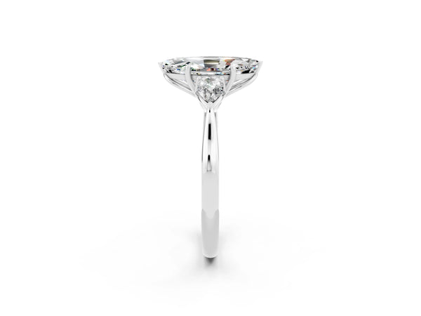 White gold Three-Stone Marquise Cut Moissanite Ring with Pear  Side Stones in Four-Prong Setting