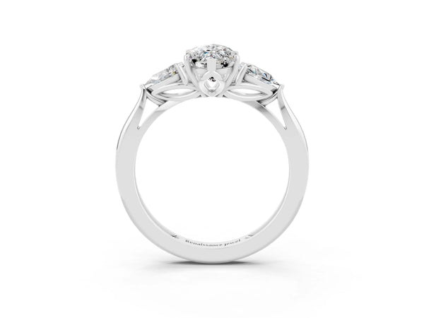 White gold Three-Stone Marquise Cut Moissanite Ring with Pear  Side Stones in Four-Prong Setting