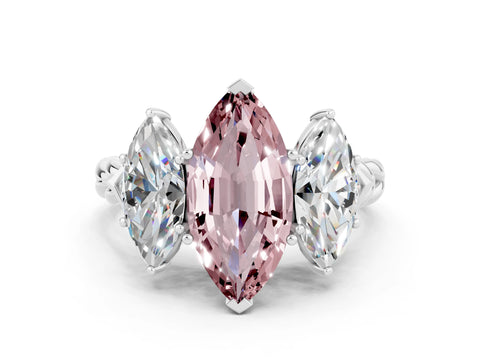 White gold Three-Stone Marquise Cut Morganite Braided Band Ring with Four-Prong Setting_12